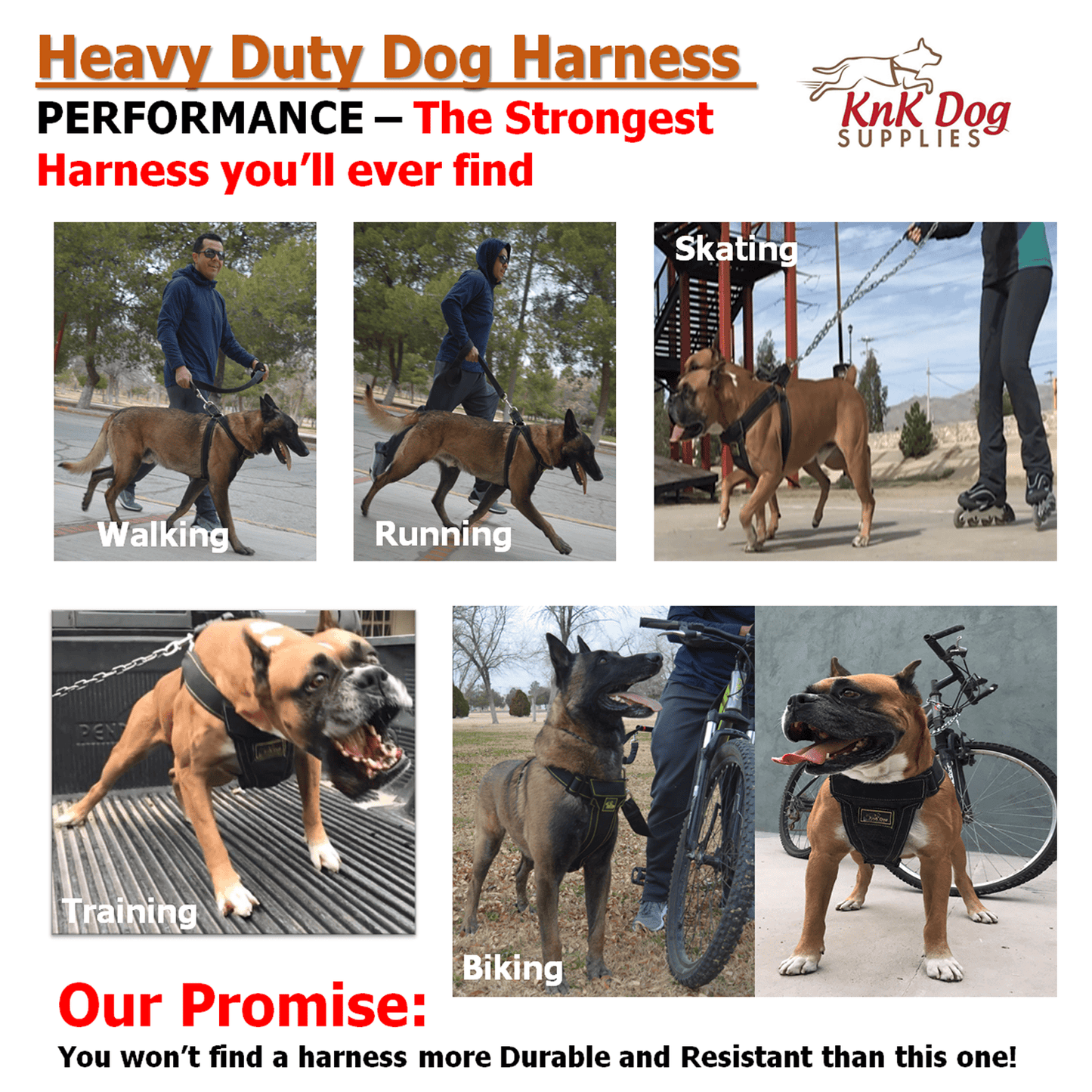 KnK Heavy Duty Dog Harness – Padded for comfort, ideal for strong dogs with high-intensity activities, offering full range of motion and minimal strain