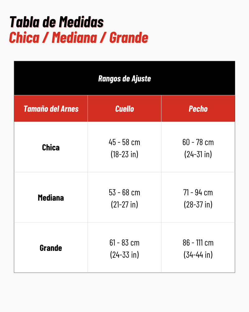 Pechera para Perro_Tabla de Medidas
